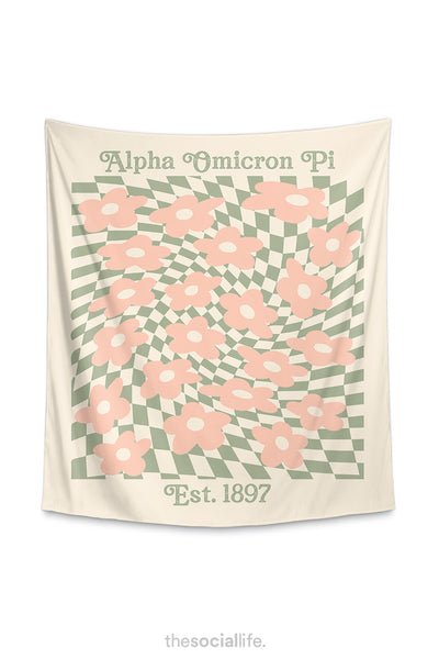 Alpha Omicron Pi Retro Flower Tapestry