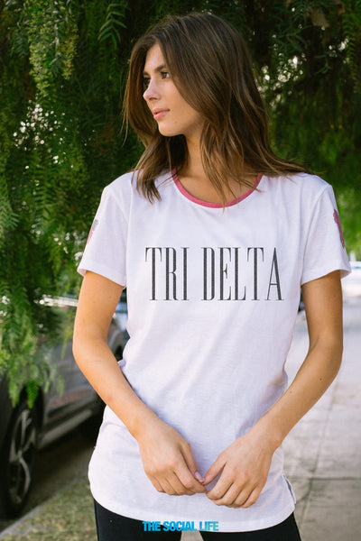 Delta Delta Delta Rose Shoulder Scoop Tee