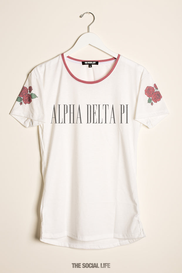 Alpha Delta Pi Rose Shoulder Scoop Tee