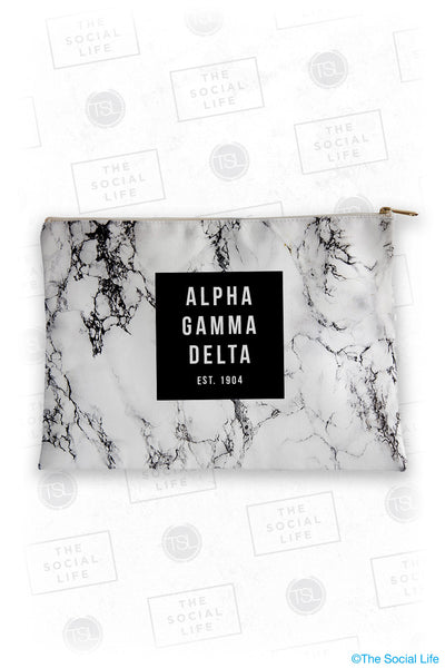 Alpha Gamma Delta White Marble Cosmetic Bag