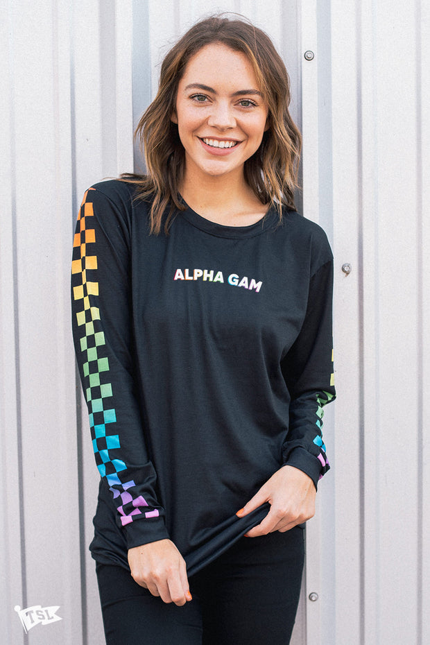 Alpha Gamma Delta Rainbow Checkered Long Sleeve