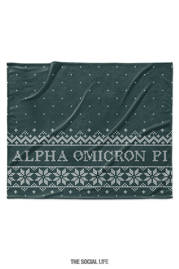 Alpha Omicron Pi Snowflake Velvet Plush Blanket