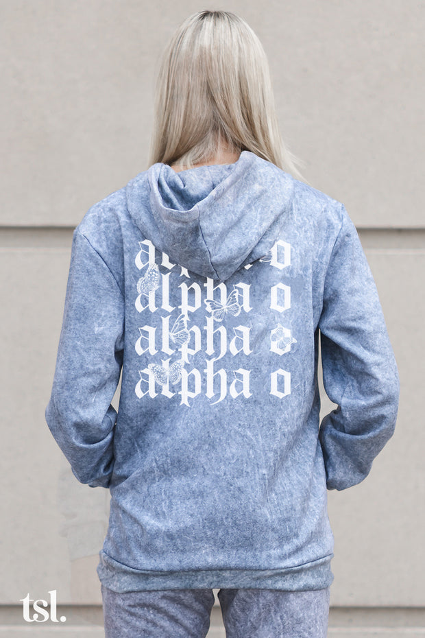 Alpha Omicron Pi Mineral Wash Butterfly Hoodie