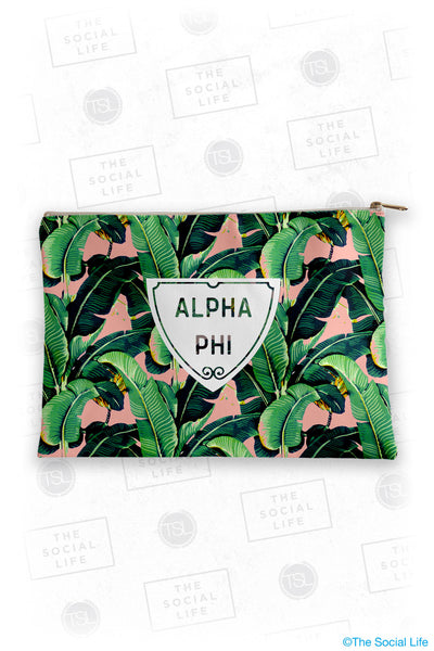 Alpha Phi Tropical Leaf Cosmetic Bag