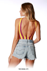 Game Day Striped Bodysuit - Maroon / Gold