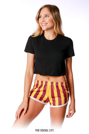 Game Day Striped Retro Shorts - Maroon / Gold