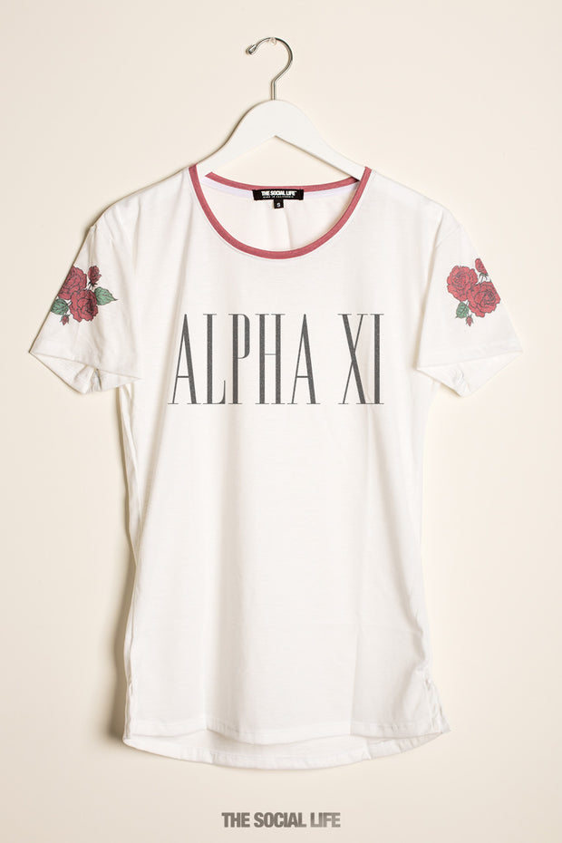 Alpha Xi Delta Rose Shoulder Scoop Tee