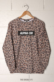 Alpha Chi Omega Leopard Raglan Crewneck