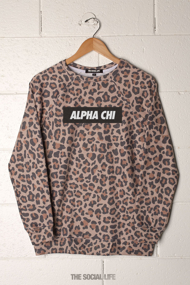 Alpha Chi Omega Leopard Raglan Crewneck