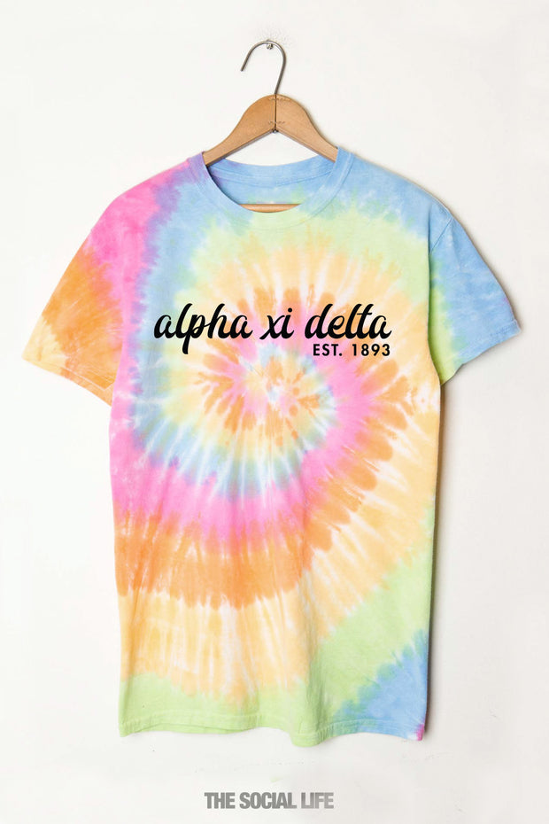 Alpha Xi Delta Tie Dye Script Tee