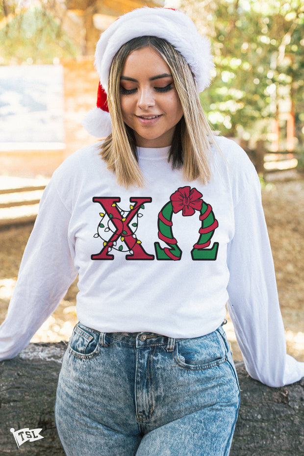 Chi Omega Holiday Letter Long Sleeve