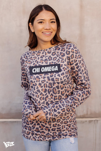 Chi Omega Leopard Raglan Crewneck