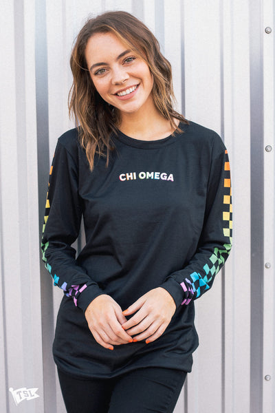 Chi Omega Rainbow Checkered Long Sleeve