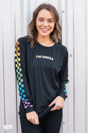 Chi Omega Rainbow Checkered Long Sleeve