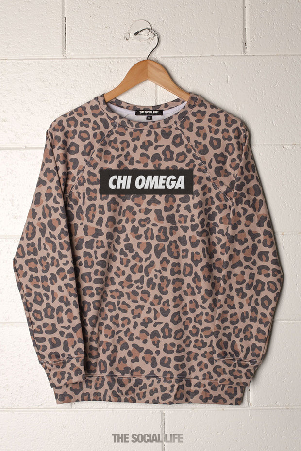 Chi Omega Leopard Raglan Crewneck
