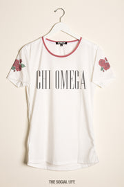 Chi Omega Rose Shoulder Scoop Tee