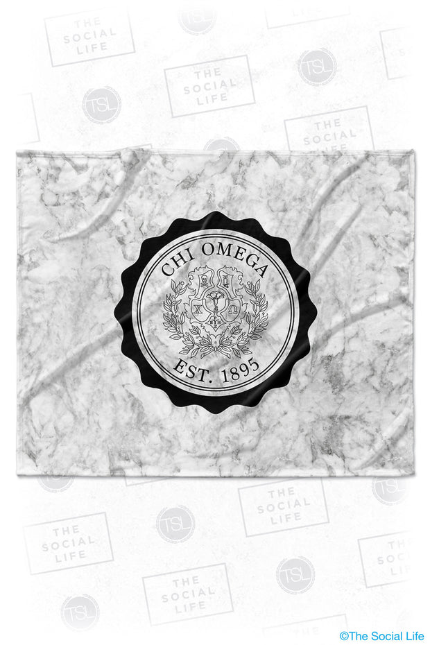 Chi Omega Marble Crest Velvet Plush Blanket