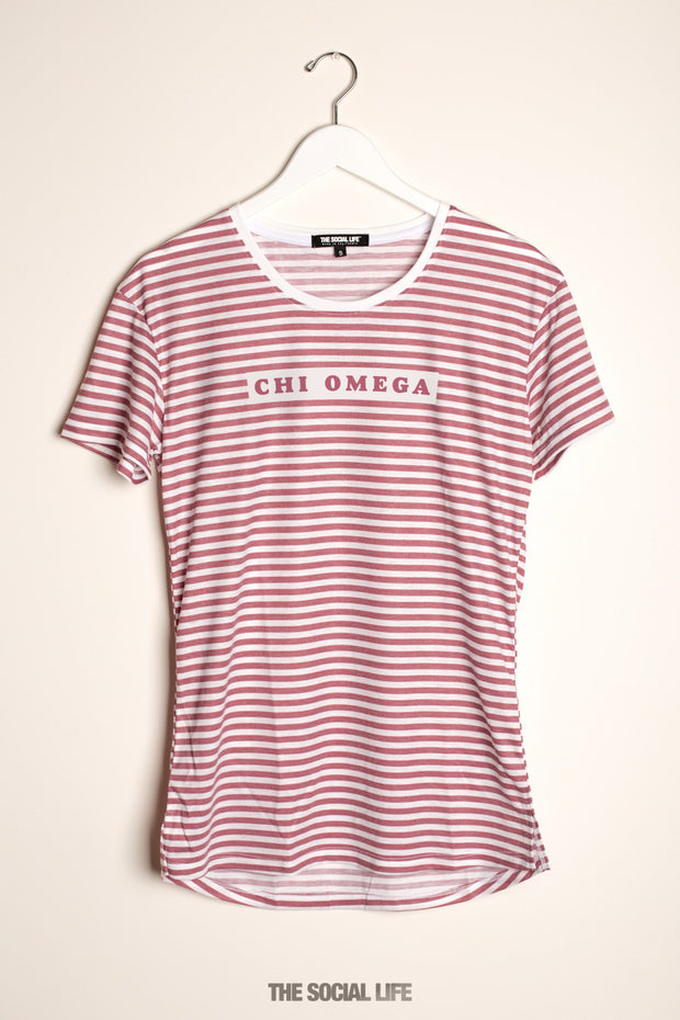 Chi Omega Red Stripe Scoop Tee