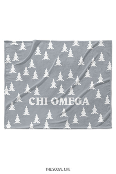 Chi Omega Grey Pines Velvet Plush Blanket