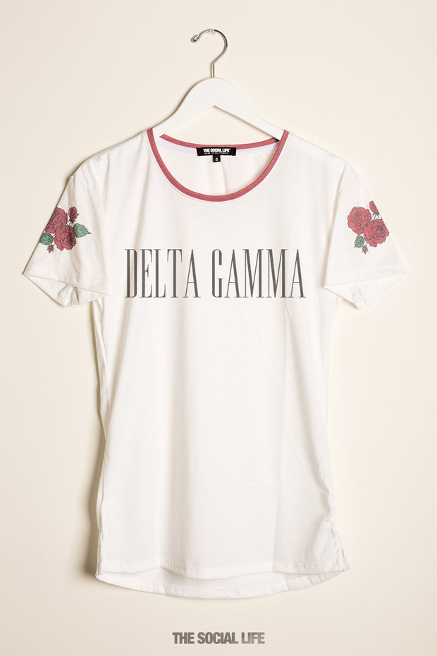 Delta Gamma Rose Shoulder Scoop Tee
