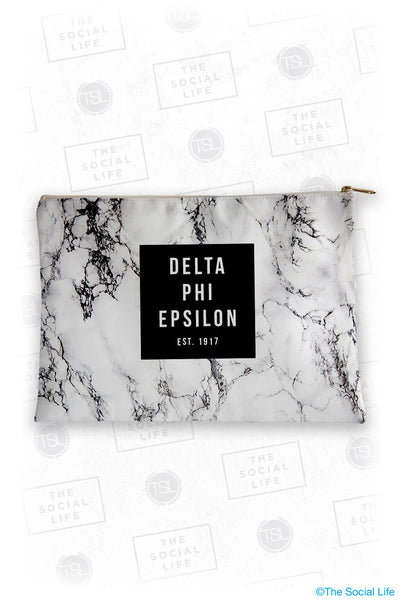 Delta Phi Epsilon White Marble Cosmetic Bag