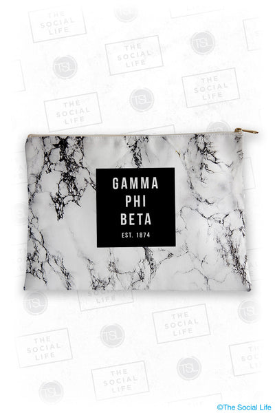 Gamma Phi Beta White Marble Cosmetic Bag