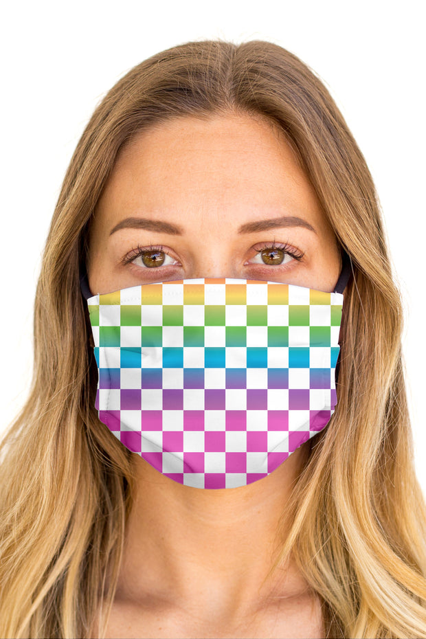 Checkered Rainbow Face Mask (Anti-Microbial)
