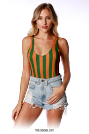Game Day Striped Bodysuit - Orange / Green