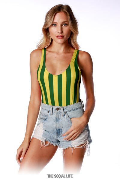 Game Day Striped Bodysuit - Green / Yellow