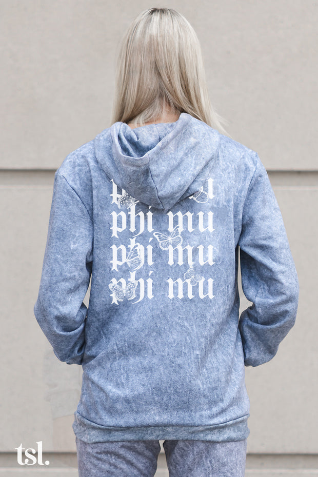 Phi Mu Mineral Wash Butterfly Hoodie