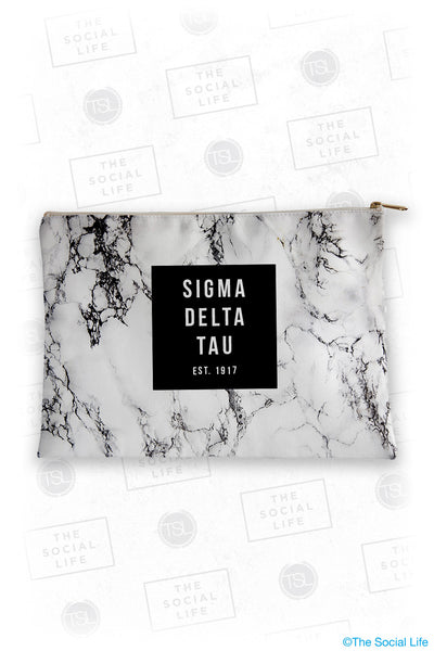 Sigma Delta Tau White Marble Cosmetic Bag