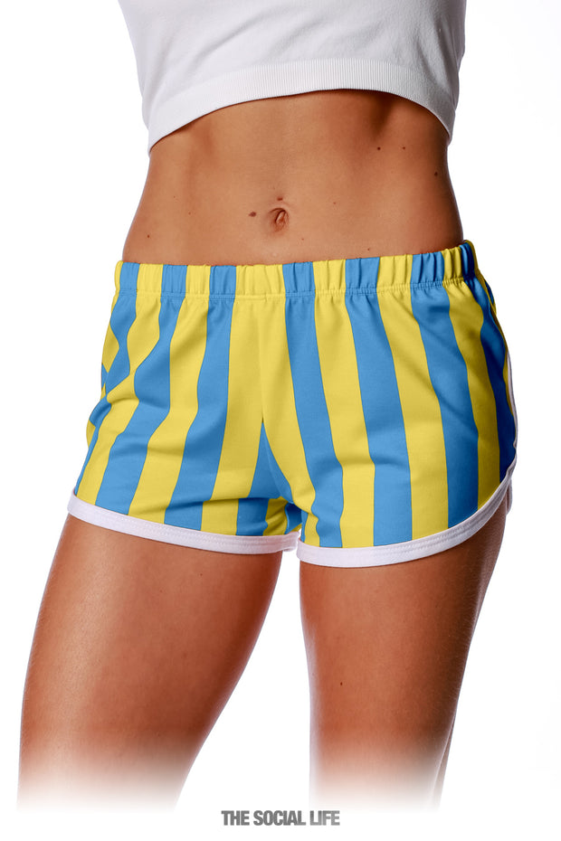 Game Day Striped Retro Shorts - Blue / Yellow