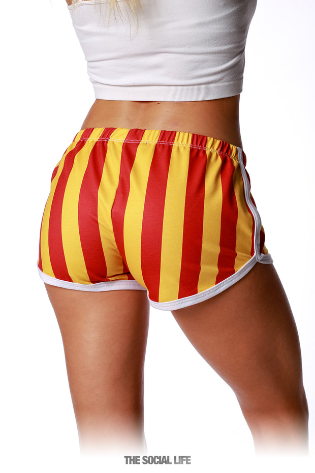 Game Day Striped Retro Shorts - Cardinal / Gold