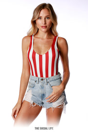 Game Day Striped Bodysuit - Red / White