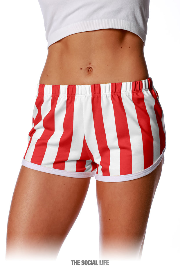 Game Day Striped Retro Shorts - Red / White